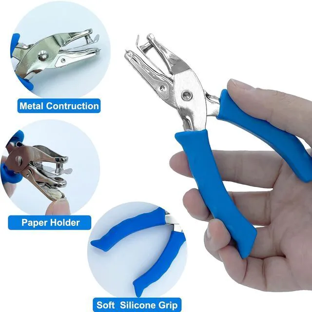 Alt view image 6 of 6 - Single Hole Punch 1/4" Paper Hole Puncher with Blue Soft Grip Handle for Crafts, Home, Office, Classroom