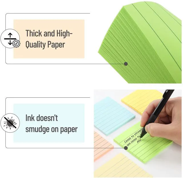 Alt view image 3 of 7 - Mr. Pen Lined Sticky Notes, 3" x 3", 6 Pads, 45 Sheets per Pad