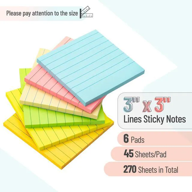 Alt view image 6 of 7 - Mr. Pen Lined Sticky Notes, 3" x 3", 6 Pads, 45 Sheets per Pad