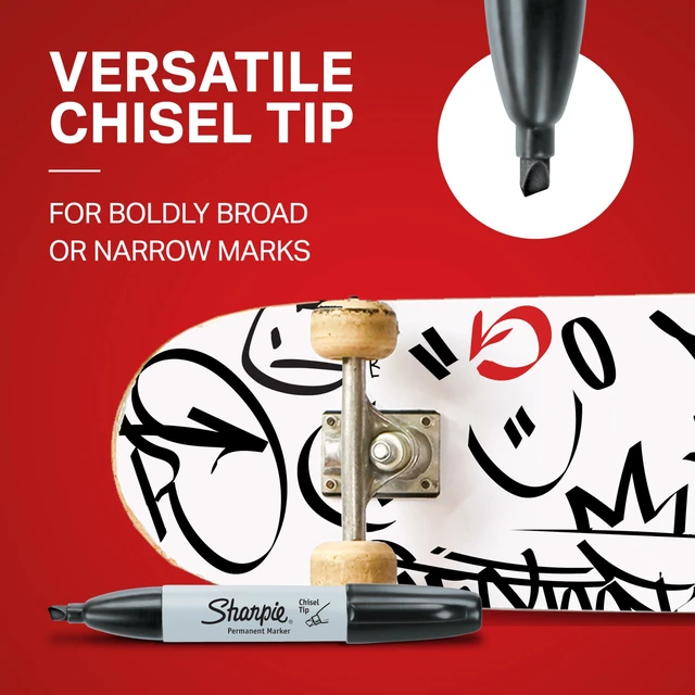 Alt view image 5 of 6 - Sharpie Permanent Markers, Large, Chisel Tip, Black, 4 Count, Marks on Paper, Plastic, Metal, and More