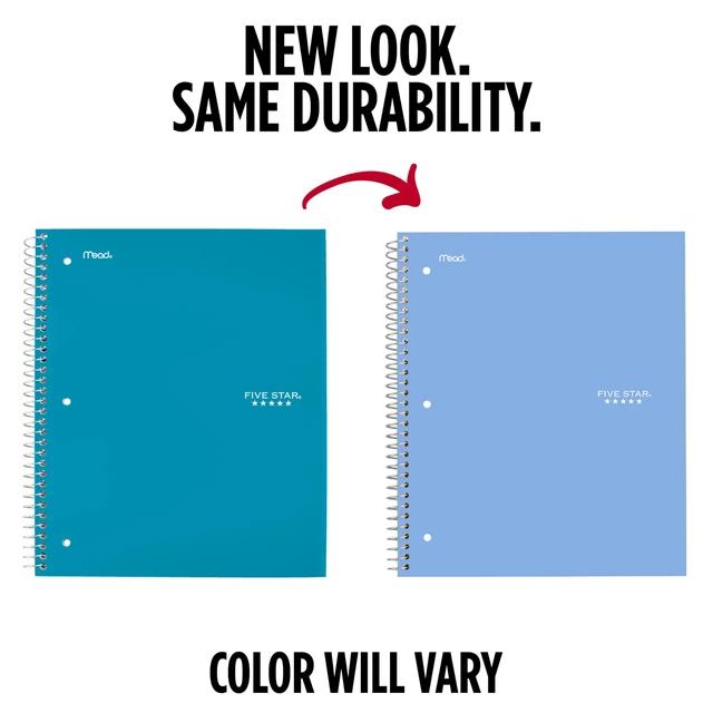 Alt view image 4 of 6 - Five Star 3 Subject Spiral Notebook, 8" x 10.5", Wide Ruled, 150 Sheets, Water Resistant Cover, Tidewater Blue (73184) + Study App