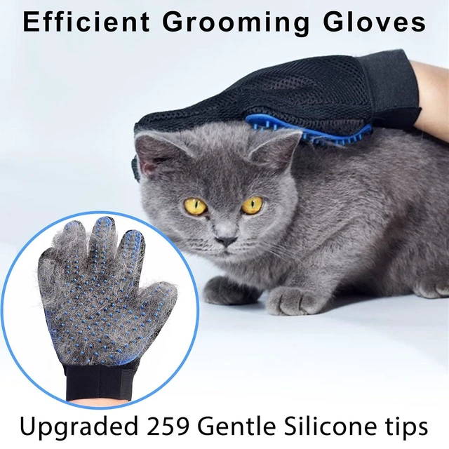 Alt view image 4 of 6 - Cat Grooming Glove Brush, 1 Pair Reusable Pet Hair Remover Tool for Carpet Furniture Couch Clothes, Eco-Friendly High Efficiency (Blue)
