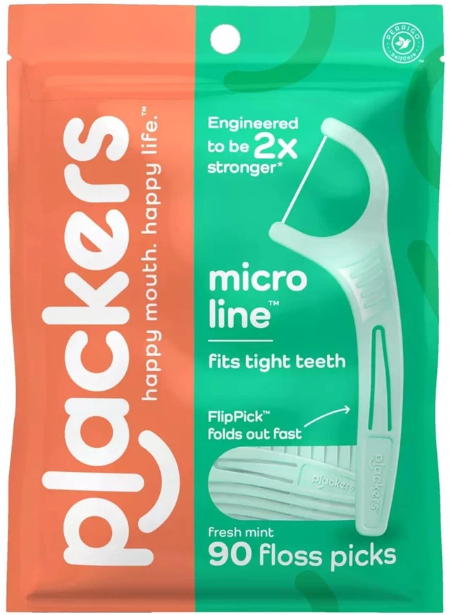 Main image of PLACKERS Micro Mint Dental Flossers, Freshens Breath, 90 Count