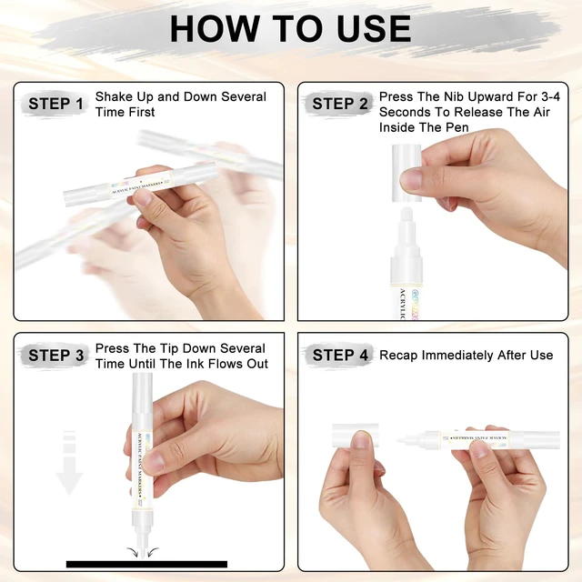 Alt view image 5 of 6 - 2 Pack Dual Tip Acrylic Permanent Marker, 0.7mm & 3mm, White, Non-Toxic, Water-Based for Art Painting, Stone, Ceramic, Glass, Wood, Fabric, Metal, DIY Crafts