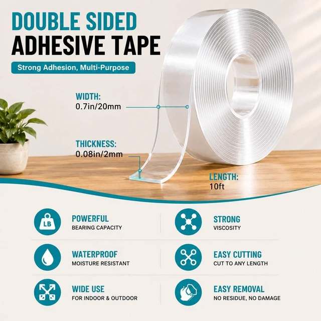 Alt view image 6 of 6 - Ohayooz Extra Strong Heavy Duty Double Sided Tape Removable 10FT