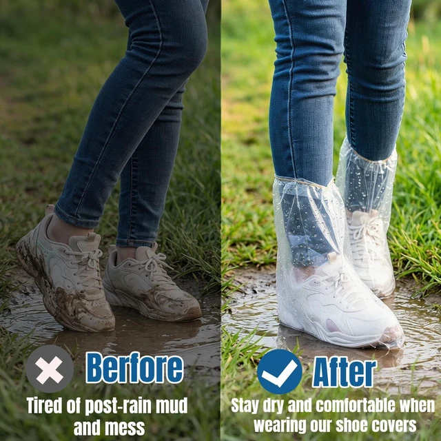 Alt view image 6 of 7 - 16 PCS Waterproof Shoe Covers, Non-Slip Thickened PE Material, Clear Rain Boot Covers for Men and Women, Rainy or Snowy Days