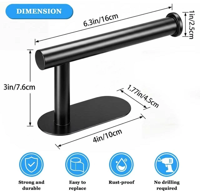 Alt view image 5 of 7 - Black Stainless Steel Toilet Paper Holder, Self-Adhesive No Drilling