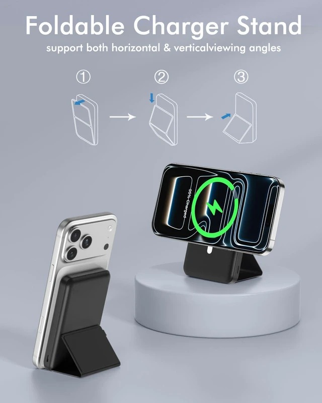 Alt view image 3 of 6 - Podoru MagSafe Power Bank 10000mAh Foldable Magnetic Portable Charger