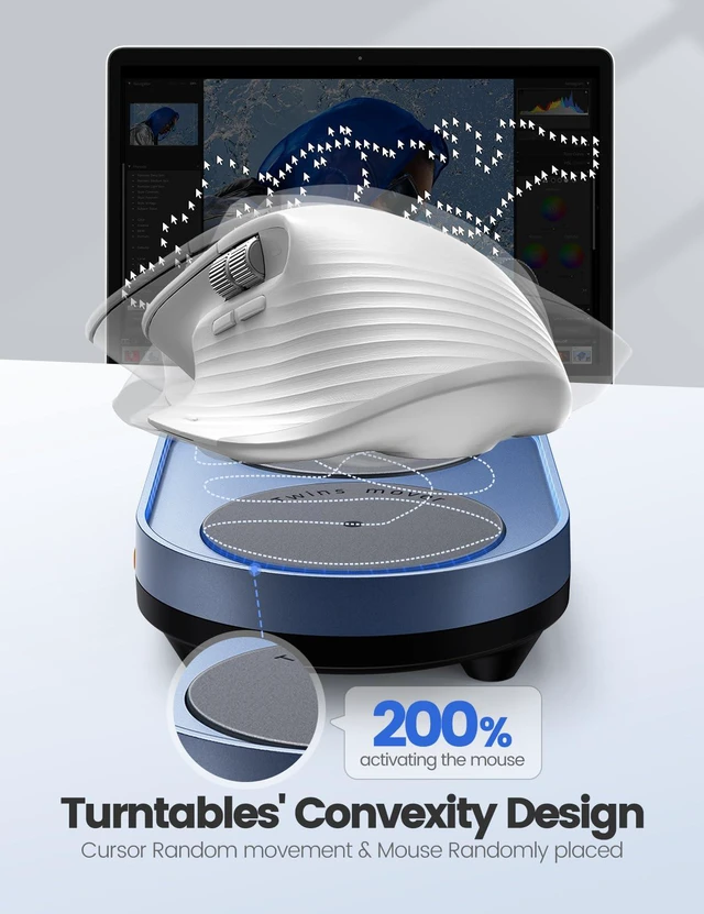 Alt view image 2 of 6 - Mouse Jiggler, Dual Turntable, Silent Mechanical Movement, Random Function, Undetectable, Timer, Keep Computer Awake