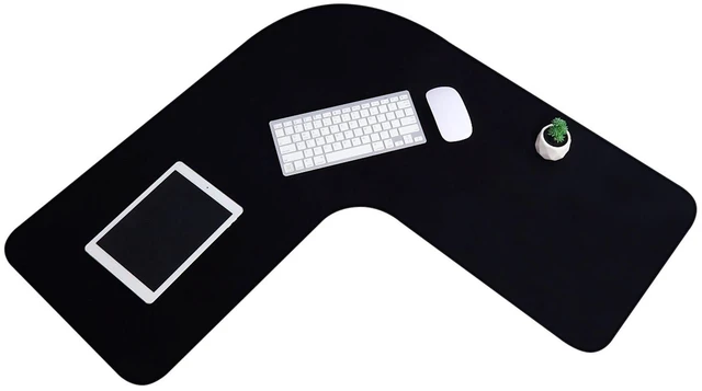 Main image of L-Shaped Desk Mat, Large Corner Mouse Pad, Waterproof Curved, Black