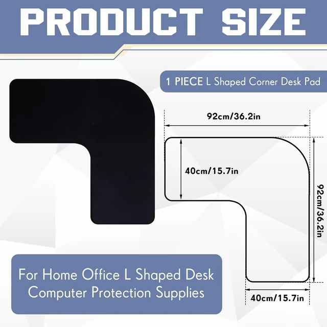 Alt view image 3 of 6 - L-Shaped Desk Mat, Large Corner Mouse Pad, Waterproof Curved, Black