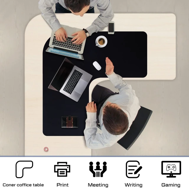 Alt view image 4 of 6 - L-Shaped Desk Mat, Large Corner Mouse Pad, Waterproof Curved, Black