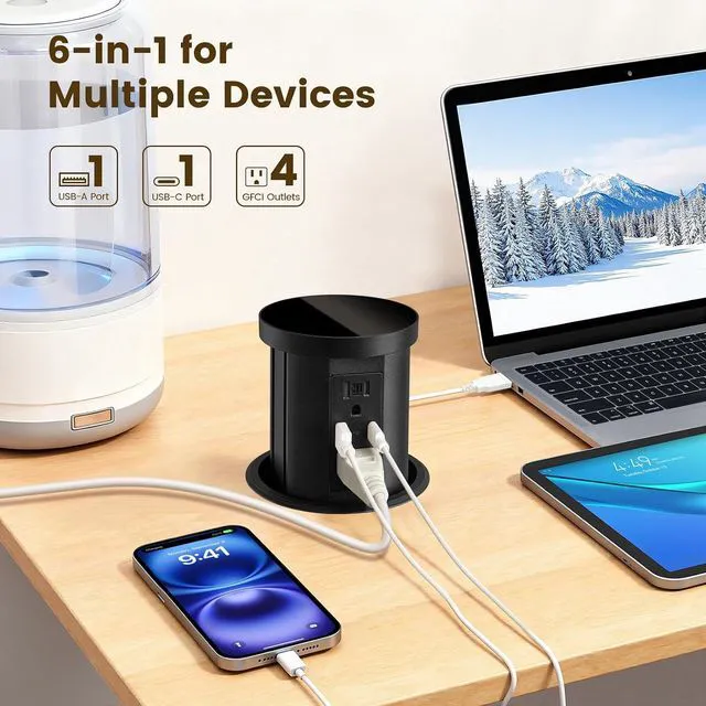 Alt view image 5 of 6 - 3" GFCI Pop Up Outlet with 2 USB Ports for Countertop, ETL Listed, SURAIELEC