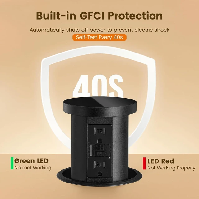 Alt view image 4 of 6 - 3" GFCI Pop Up Outlet with 2 USB Ports for Countertop, ETL Listed, SURAIELEC