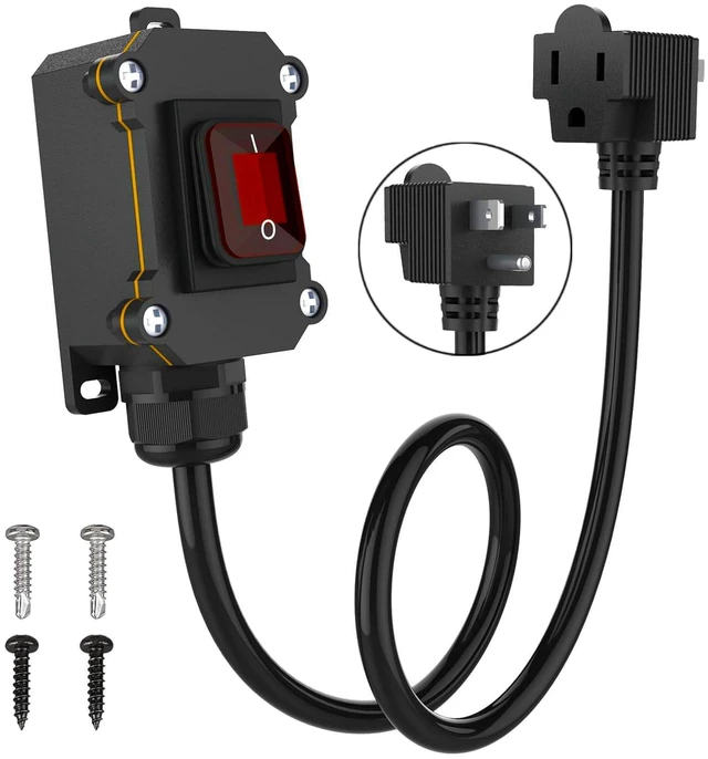 Main image of Inline Cord Switch with 14AWG Cable, Outdoor Extension Cord Switch with Piggyback Plug 3-Pronged, IP67 Waterproof Red LED Rocker Button, Heavy Duty AC/DC 20A-125V