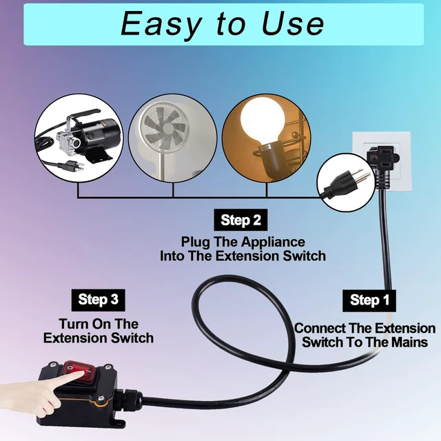 Alt view image 4 of 6 - Inline Cord Switch with 14AWG Cable, Outdoor Extension Cord Switch with Piggyback Plug 3-Pronged, IP67 Waterproof Red LED Rocker Button, Heavy Duty AC/DC 20A-125V
