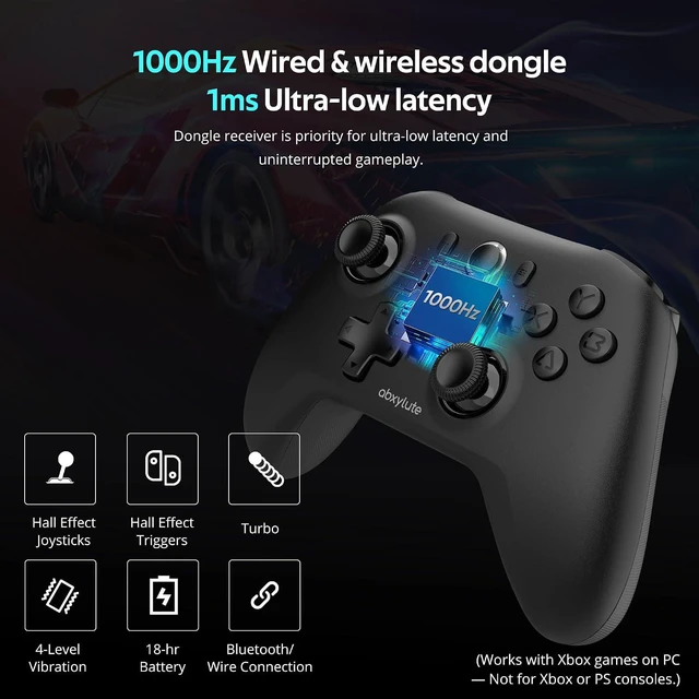 Alt view image 6 of 6 - Abxylute C6 Wireless Bluetooth PC Controller - 1000Hz Polling Rate, Hall Effect Joystick for Windows, Switch 1&2, Steam Deck, Android, iOS, Mac, Tesla Vibration Turbo