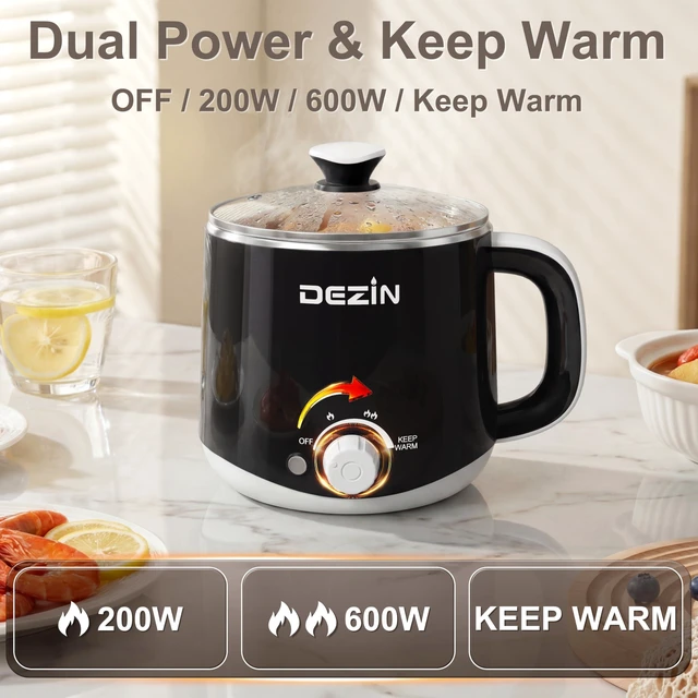 Alt view image 2 of 6 - Dezin 1.6L Electric Hot Pot, Stainless Steel with Dual Power