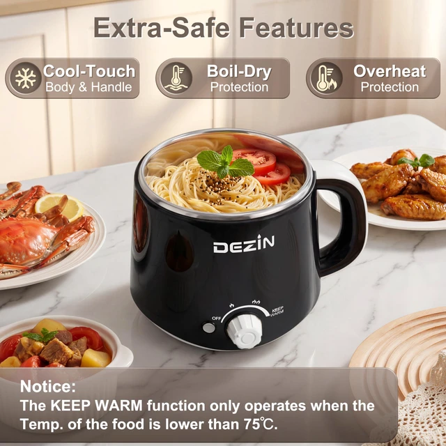 Alt view image 4 of 6 - Dezin 1.6L Electric Hot Pot, Stainless Steel with Dual Power