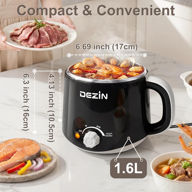 Alt view image 3 of 6 - Dezin 1.6L Electric Hot Pot, Stainless Steel with Dual Power
