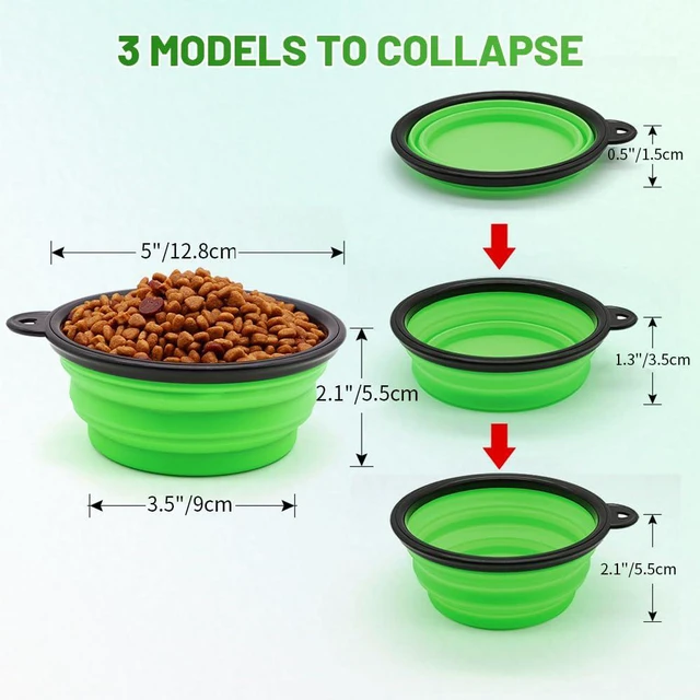Alt view image 5 of 6 - Collapsible Dog Bowls 2 Pack, Portable Pet Feeding Watering Dish for Walking, Parking, Traveling with 2 Carabiners, Small, Blue+Green
