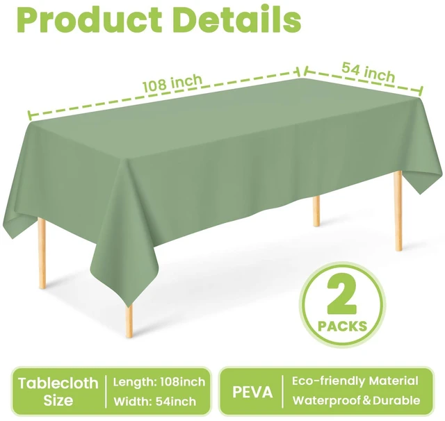 Alt view image 4 of 7 - Mulbozy 2 Pcs Sage Green Plastic Disposable Table Cloth 54x108Inches