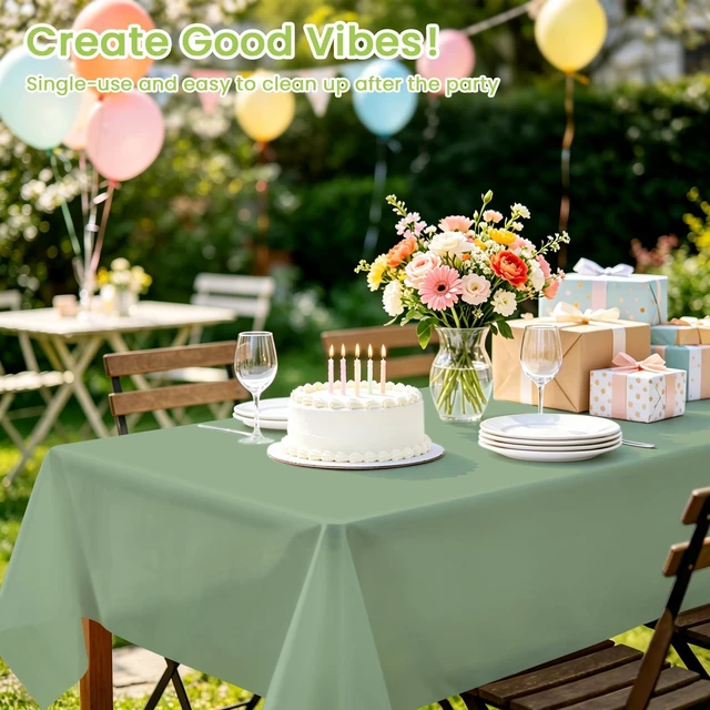Alt view image 5 of 7 - Mulbozy 2 Pcs Sage Green Plastic Disposable Table Cloth 54x108Inches