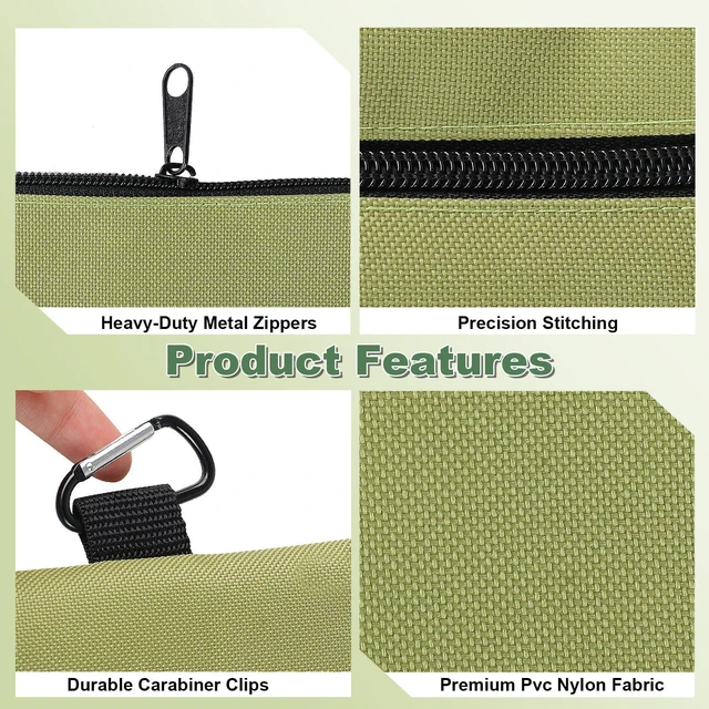 Alt view image 6 of 7 - Rindion Premium Tool Zipper Pouch, 12.4x7.3 Inch, with Carabiner, Multipurpose Storage Organizer for Tools, Stationery, Small Items, 2-Pack