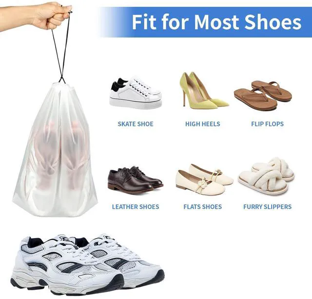 Alt view image 3 of 7 - Clear Travel Shoe Bags 5-Pack 15.7x11.8in - Waterproof Drawstring Organizers for Packing, Essential Travel Gear for Men and Women