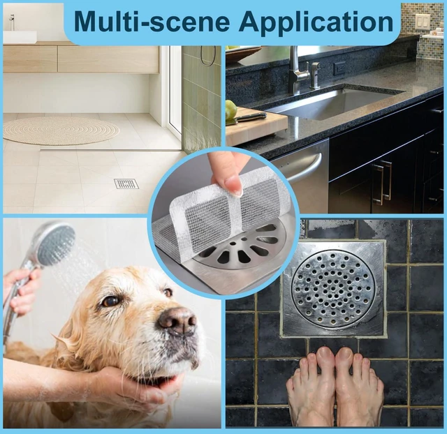 Alt view image 2 of 4 - 30 Pack Disposable Shower Drain Hair Catcher 4"x4" Strong Adhesive Waterproof Mesh Covers for Bathroom, Kitchen & Laundry, Easy Apply & Remove