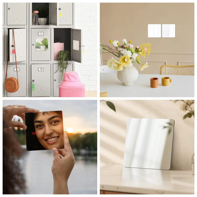 Alt view image 6 of 7 - Yuntop 2 Pack Self Adhesive Acrylic Mirror, 2mm Flexible Plastic Mirror, Shatterproof PS Frameless Wall Mirror, 6x6 Inch