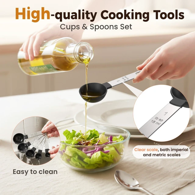 Alt view image 3 of 7 - 16PCS Measuring Cups and Spoons Set, Metric and US Measurements, Dry and Liquid, Black