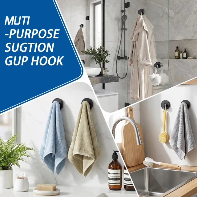 Alt view image 3 of 7 - Klasit Suction Cup Hooks for Shower, No-Drill Towel and Robe Hooks