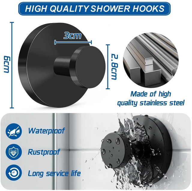 Alt view image 7 of 7 - Klasit Suction Cup Hooks for Shower, No-Drill Towel and Robe Hooks