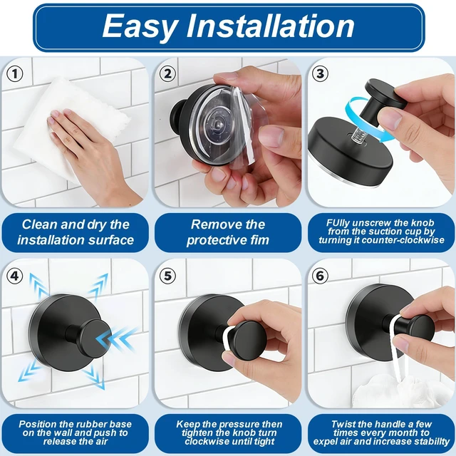 Alt view image 5 of 7 - Klasit Suction Cup Hooks for Shower, No-Drill Towel and Robe Hooks