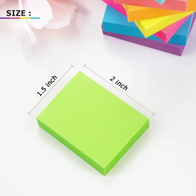 Alt view image 2 of 3 - Sticky Notes 1.5x2in, Bright Colors Self-Stick Pads, 8 Pads of 100 Sheets Each