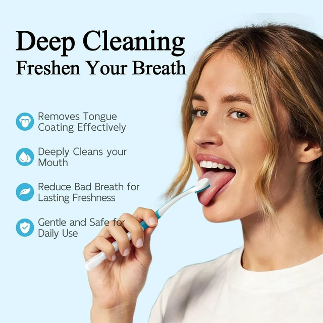 Alt view image 5 of 6 - Silicone Tongue Scraper & Brush for Adults, Soft Flexible Bristles, Non-Metal, Removes Tongue Coating & Food Residue for Fresh Breath