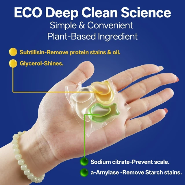 Alt view image 4 of 6 - ECO Dishwasher Pods 15 Count, Plant-Based Detergent with Glycerin & Enzymes (Protease, Amylase), Powerful Cleaning, No Pre-Rinse, Fights 24-Hour Dried On Food