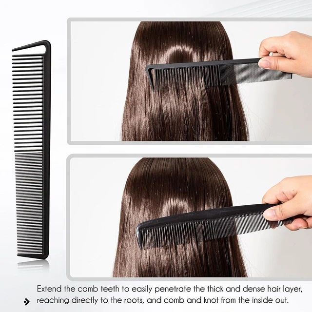Alt view image 3 of 6 - 5PCS Carbon Fiber Hair Comb Set - Wide & Fine Tooth Rat Tail Combs for Men Women, Hair Cutting Styling Braiding Parting Teasing Tools (Black)