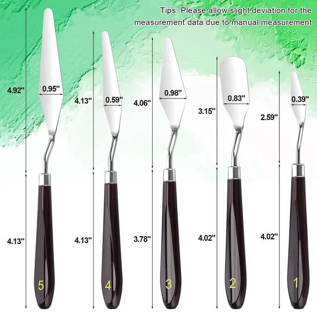 Alt view image 3 of 7 - 5 Piece Stainless Steel Palette Knife Set for Oil, Acrylic Paint, Cake Decorating, Color Mixing, Smearing