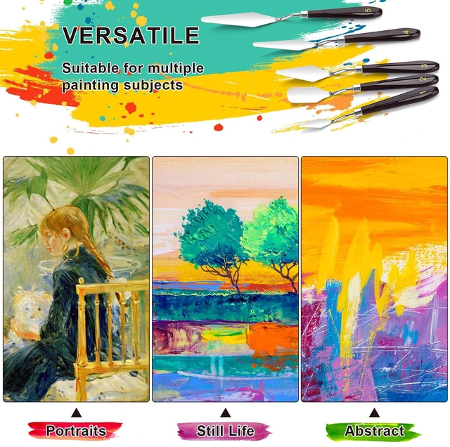 Alt view image 6 of 7 - 5 Piece Stainless Steel Palette Knife Set for Oil, Acrylic Paint, Cake Decorating, Color Mixing, Smearing