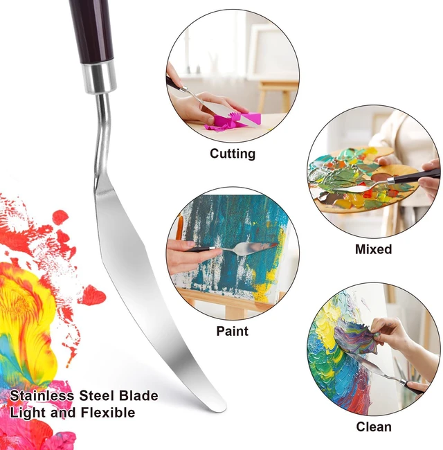 Alt view image 7 of 7 - 5 Piece Stainless Steel Palette Knife Set for Oil, Acrylic Paint, Cake Decorating, Color Mixing, Smearing