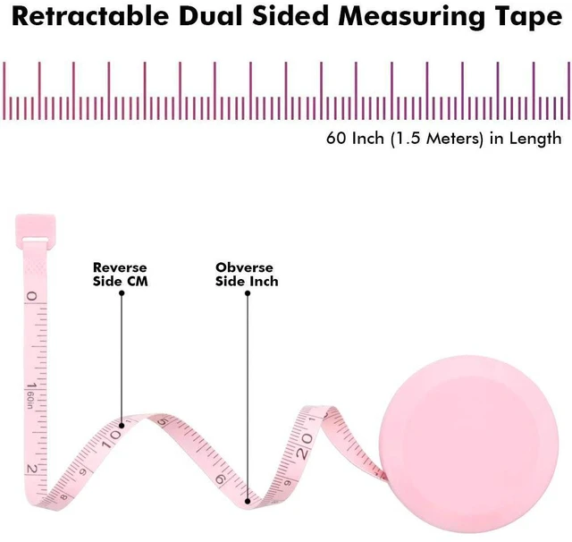 Alt view image 3 of 6 - VAXATO 2PCS Retractable Dual Sided Measuring Tape, 60 Inch/1.5M, Pink, for Body Sewing Fabric Tailor Cloth Craft