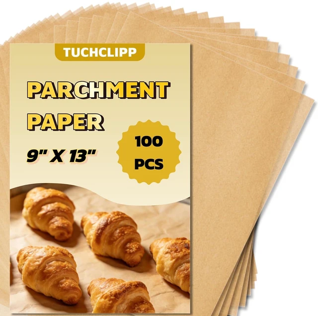 Main image of 100 Pcs Precut 9x13 Inch Non-Stick Unbleached Parchment Paper Sheets