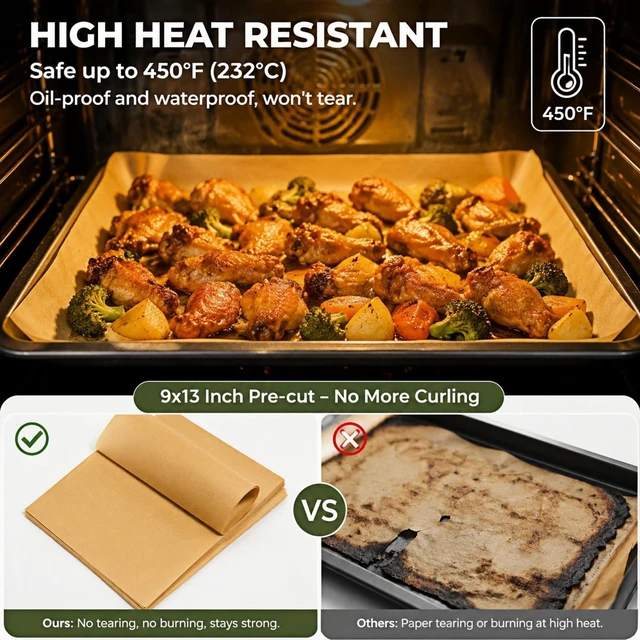 Alt view image 4 of 6 - 100 Pcs Precut 9x13 Inch Non-Stick Unbleached Parchment Paper Sheets