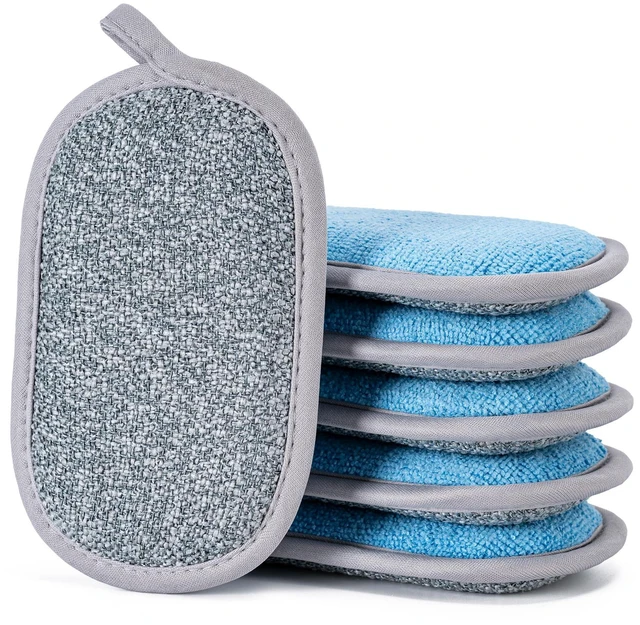 Main image of Non-Scratch Dual-Sided Scrub Sponge 6-Pack, Kitchen Medium Gray-Blue
