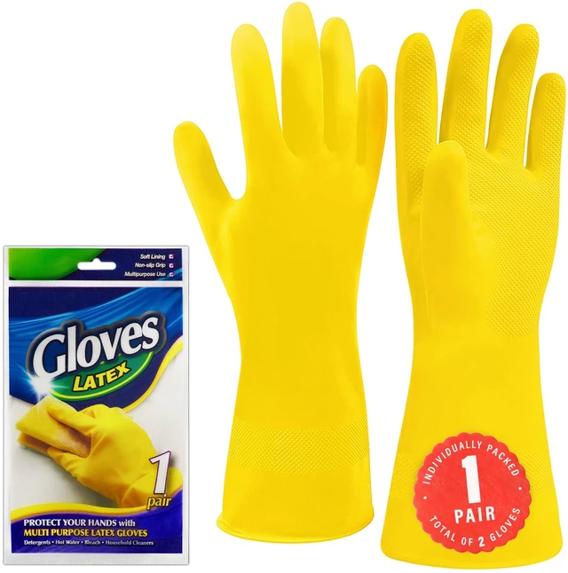 Main image of SteadMax 1 Pair Reusable Natural Rubber Latex Non-Slip Dish Cleaning Gloves for Kitchen, Household