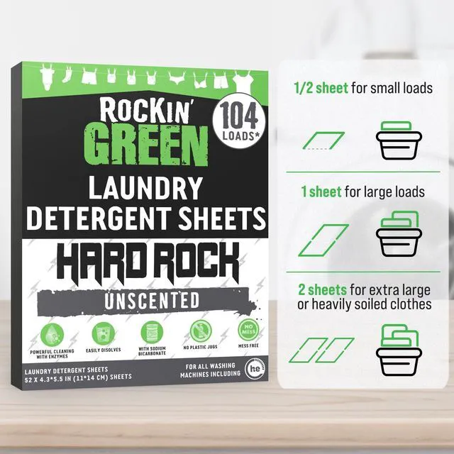 Alt view image 3 of 6 - Rockin' Green Hard Rock Unscented Hard Water Detergent Sheets 104Loads