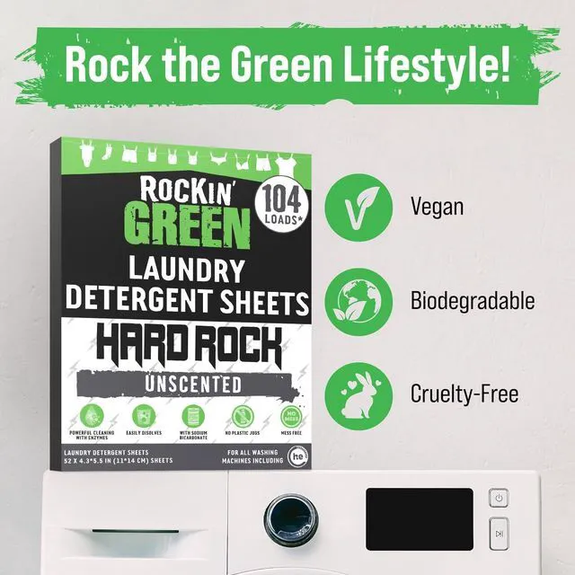 Alt view image 5 of 6 - Rockin' Green Hard Rock Unscented Hard Water Detergent Sheets 104Loads
