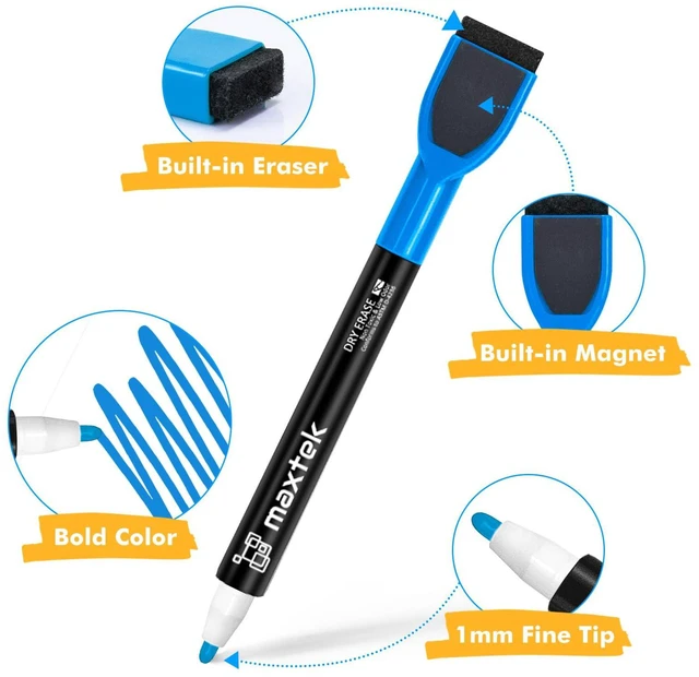 Alt view image 5 of 6 - Maxtek 6 Count Colorful Magnetic Dry Erase Markers, Fine Tip with Eraser, Low Odor, for Calendar Boards